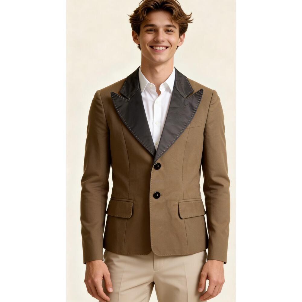 Andrew Mackenzie Mens Tailored Blazer Sport Coat Black Brown Size 42